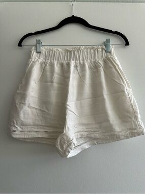 Lulu's Light Cream Linen Blend High-Waist Shorts